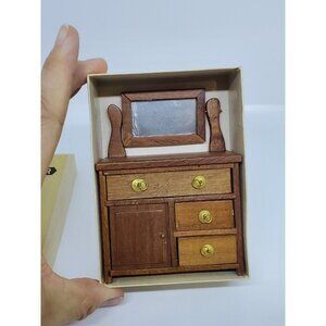 VTG  Shackman Dollhouse Miniatures NIB Wood Dresser Chest Drawers + Mirror